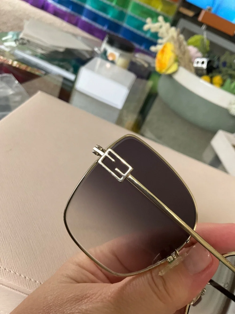 Fendi Women's Sunglasses - Gradient Lens Full Rim Gold Square Frame